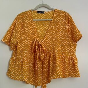 Yellow Size 16 Floral Short-Sleeve Blouse